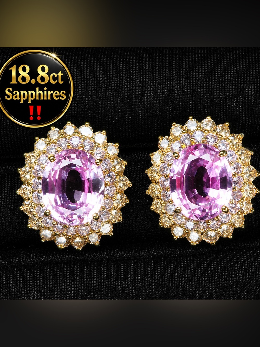Pink Champagne Sapphire Earrings 24k Yellow Gold Electroplated on Silver 925